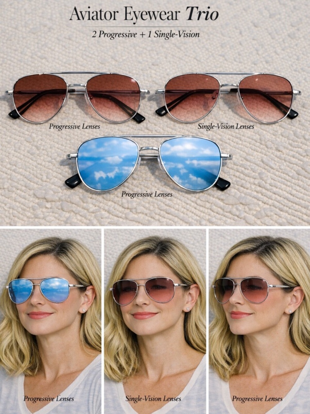 Aviator-Style Women's Sunglasses - Brown and Blue Lenses